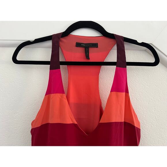 BCBG V-Neck 100% Silk Color Block Mini Dress Small Artsy Boho Romantic Beach - Picture 6 of 13